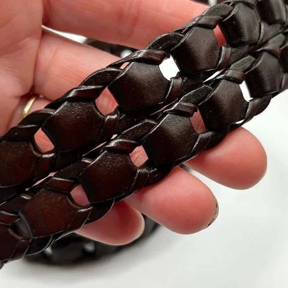 Haggar dark brown chain link vintage leather belt woven western unisex boho #8 - Picture 4 of 12